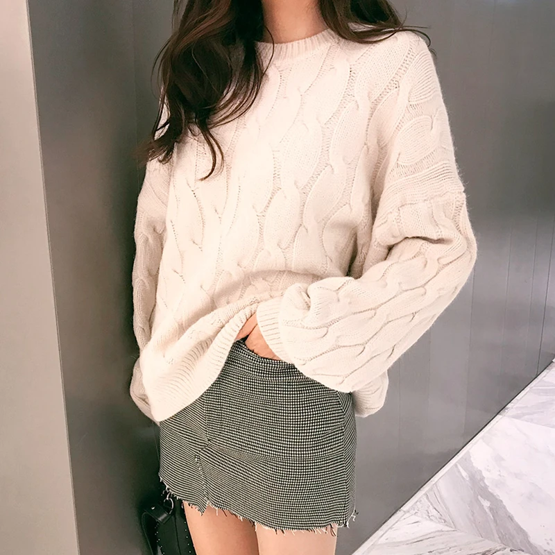 autumn winter new old twisted loose coarse needle rabbit hair blended sluggish thickened knitted sweater. | Женская одежда