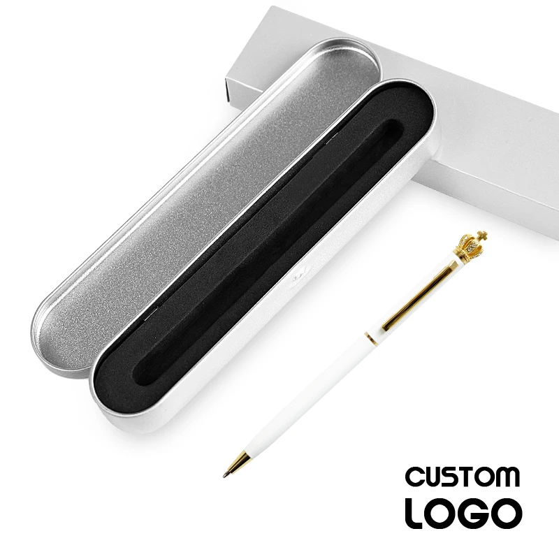 02 logo Новые короны алмазные металлические шариковые ручки с гравировкой имени шариковые ручки высокого качества на день рождения, День Святого Валентина, подарки, канцелярские товары с ручкой в коробке - Цвет: 02 logo