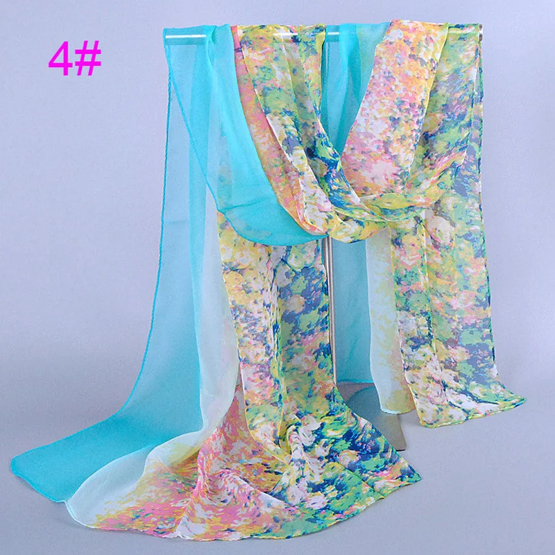 Любой 3 шт. Бесплатная доставка Для женщин печати мягкий шарф платок шифон Синий