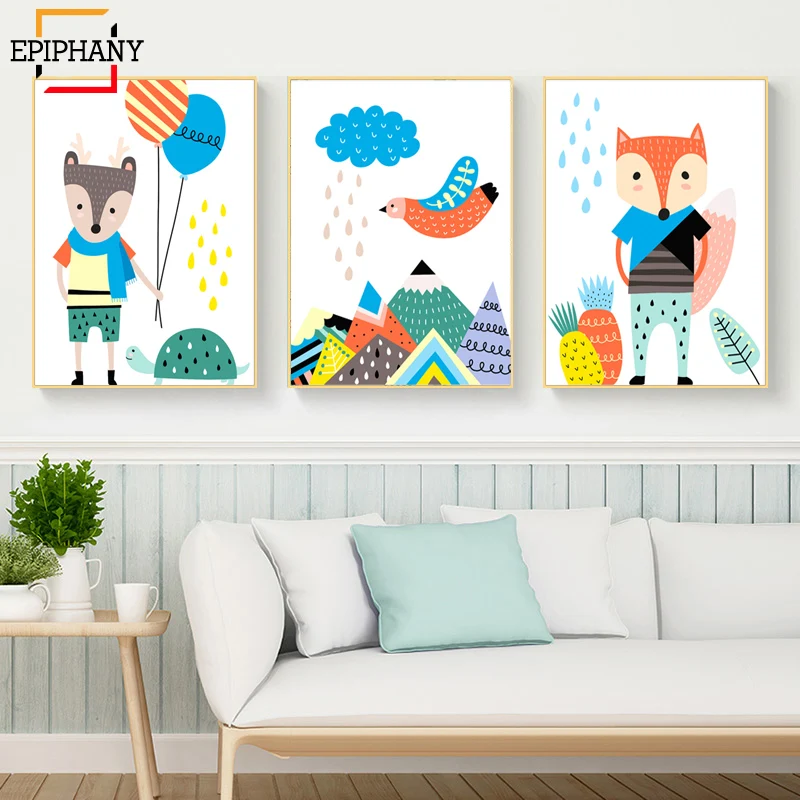 Скандинавские принты для детской стены Декор комнаты лисички постеры с
