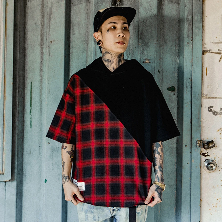 Клетчатая Лоскутная Толстовка мужская Оверсайз Мужская винтажная в стиле