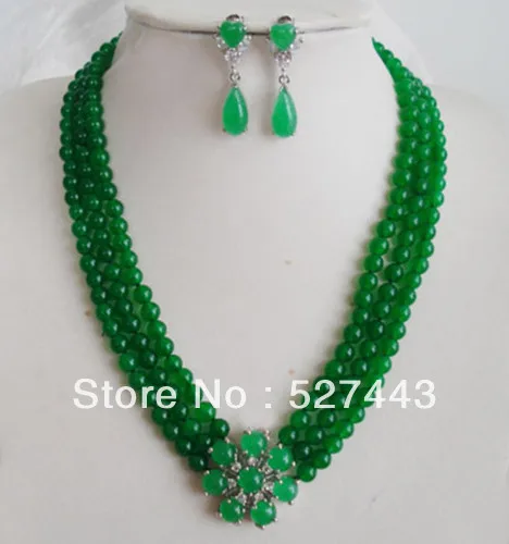 

Wholesale free shipping >>Fashion Set Green stone Necklace Flower Necklace Earring