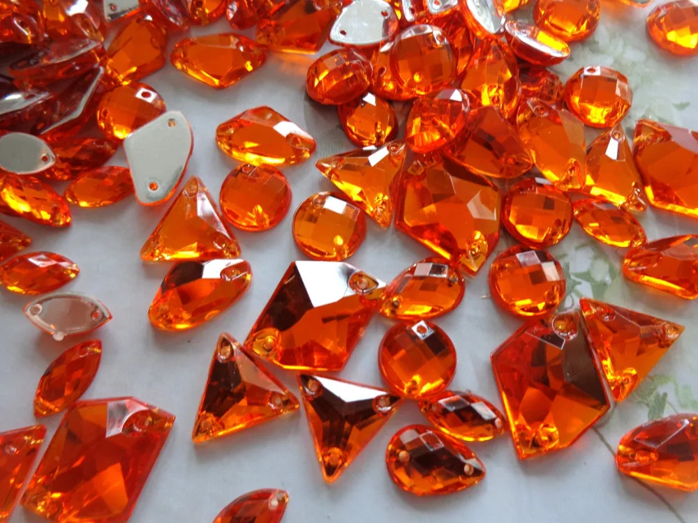 

200pcs Mixed Sew on rhinestones orange Acryl crystal 6 kinds shape flatback strass diamond hand sewing