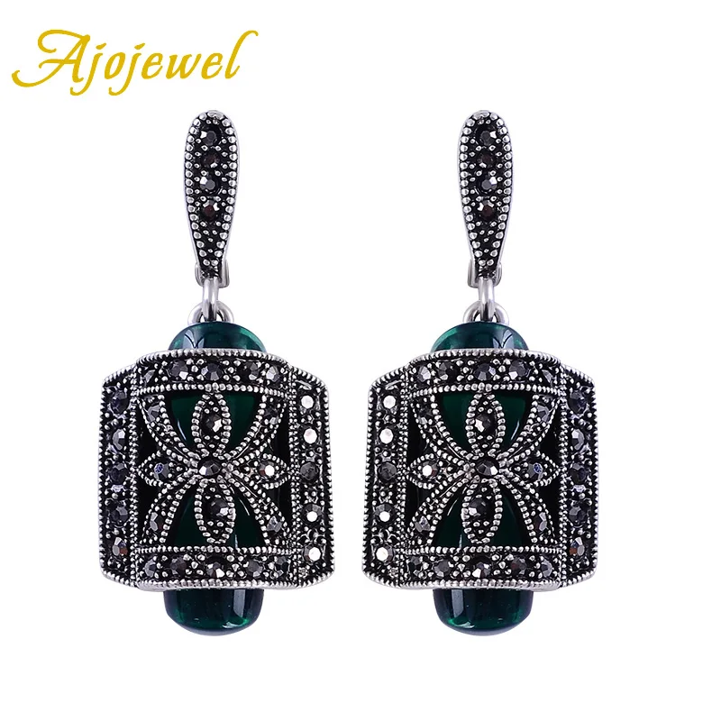 Ajojewel Модные Винтажные каучук зеленого цвета камень Ювелирные наборы полые