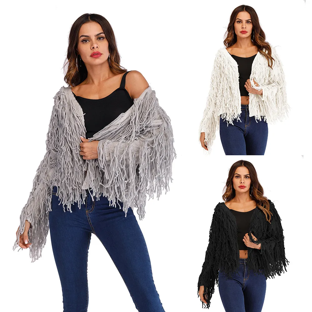 

Casual Long Sleeve Knitted Sweater Women Warm Winter Sweater Oversize Tassels Fashion Open Front Sweaters Lady Cardigan Coat