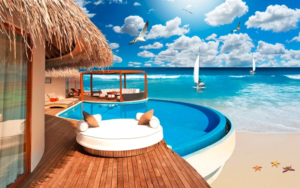 Пользовательские 3d занавески голубое небо и белый вид на море кухонные детская