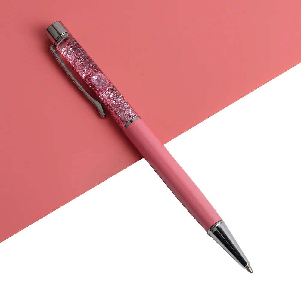 Pink Роскошная шариковая ручка поток масла Кристалл Золотая фольга металл медь красочный золотой порошок зыбучие пески канцелярские принадлежности для офиса и школы - Цвет: Pink
