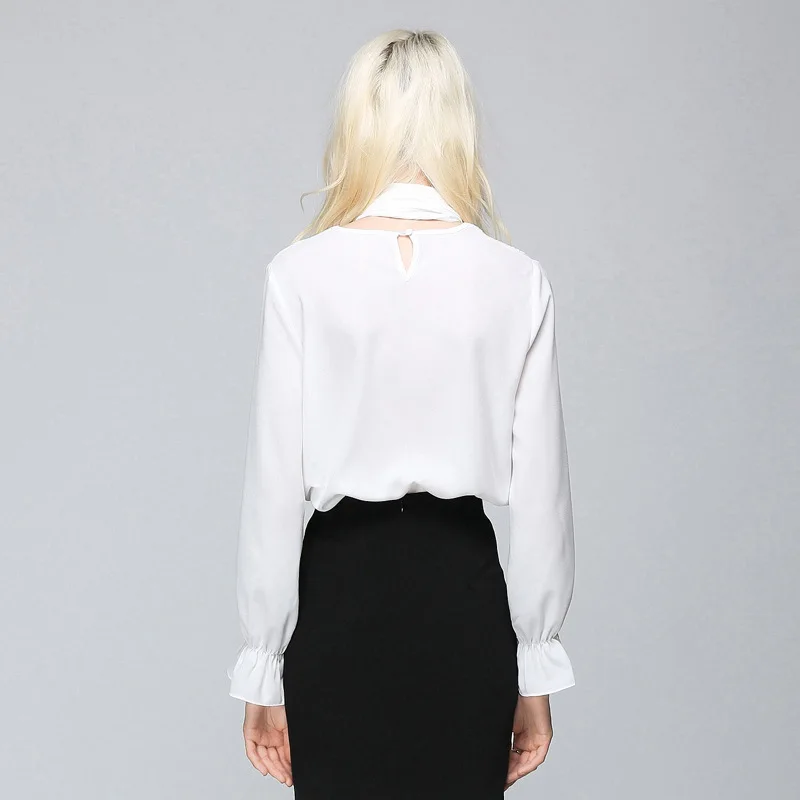 Блузка женская белая с длинным рукавом и бантом | Женская одежда