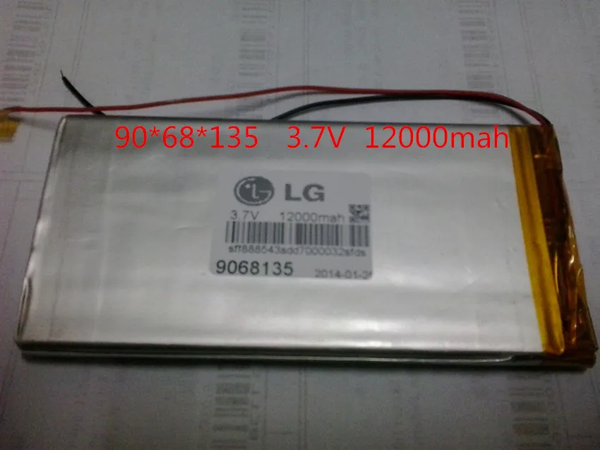 Размер 9068135 3,7 V 12000mAh литий-полимерный аккумулятор с защитной платой для планшетных ПК