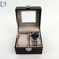 fashion 2 grid lovers watch box pu leather window gift case for watch jewelry collection storage watch organizer holder 10pcs