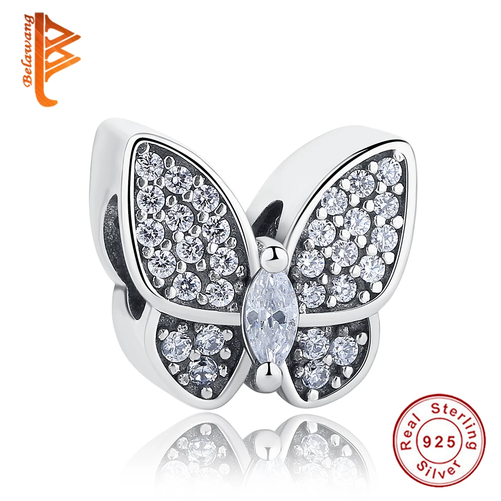 

BELAWANG High Quality 925 Sterling Silver Crystal Butterfly Bead Charms Bracelets For Women Jewelry Christmas Gift