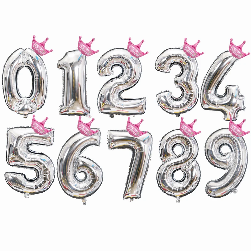 silver pink crown 2 шт./лот 32 дюймов номер фольги Воздушные шары цифра воздушный шар Дети День рождения Дикие один украшения рисунок 30 Ans Decoracao Coroa - Цвет: silver pink crown