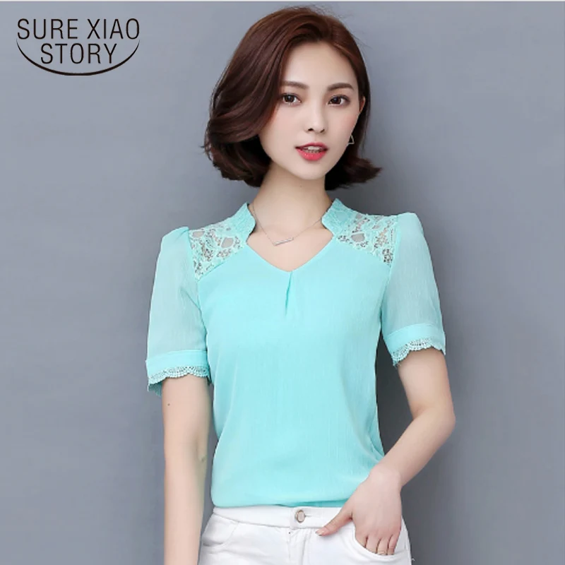 Женская кружевная блузка с коротким рукавом шифоновая Тонкая Блузка размера