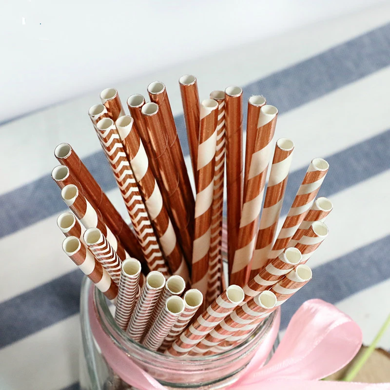 25 шт./партия биоразлагаемая Золотая бумага соломинки металлическая фольга