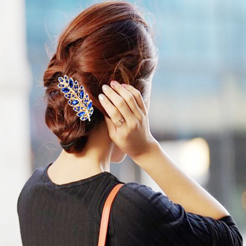 

1PC Women Fashion Hair Clips Leaf Crystal Rhinestone Barrettes Ladies Girls Hairpin Party Jewelry Cute Hair Accessories Headwear