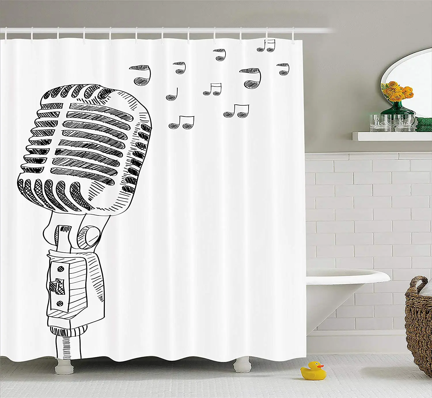 Музыкальный Декор занавеска для душа музыкальные ноты на Clef иллюстрация
