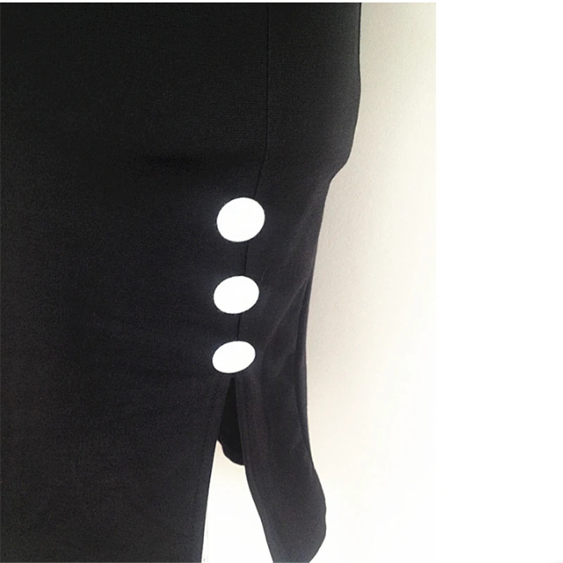 

Elegant Women Patchwork Buttons Square Neck Sheath Dress business Wear to Work Split Pencil dresses DR310