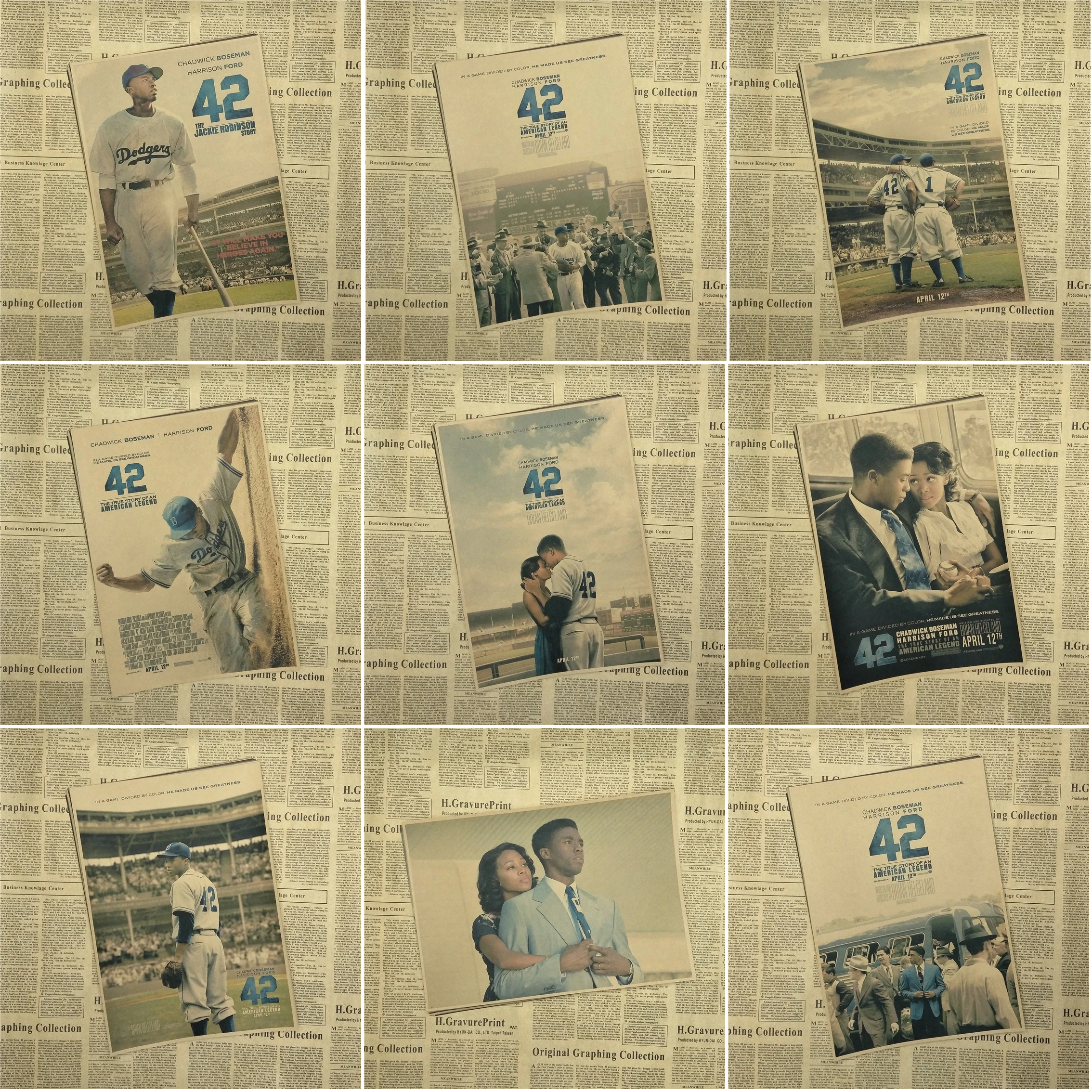 42 Jackie Robinson Cooperstown Yankees Dodgers Настенный декор для фильмов крафт-бумаги постер | Дом и