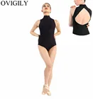OVIGILY детское балетное танцевальное трико без рукавов, детское черное трико с открытой спиной и ложным воротником, танцевальная одежда для девочек, топы для выступлений