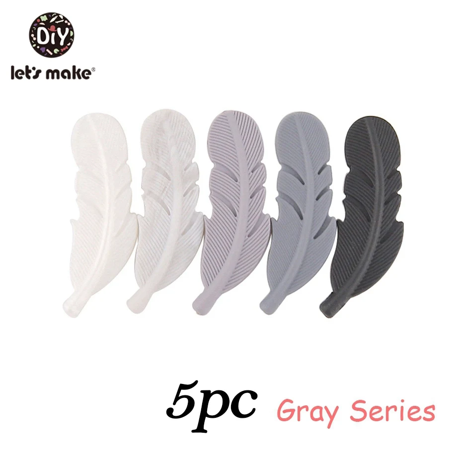 grey series Let'S Make, 5 шт./10 шт., силиконовый прорезыватель, бисер с перьями, аксессуары ручной работы, прорезыватель, игрушки для новорожденных, подарок для ребенка, прорезыватель - Color: grey series