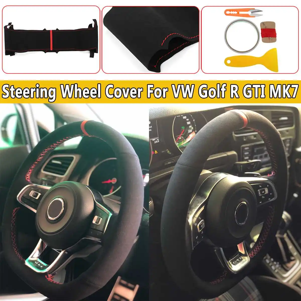 for GOLF GTI MK7 Для VW Golf R GTI MK7 гольф 4/5/6 MK5/6 для поло Passat B5/6 Альгамбра замша/кожа рулевое колесо ручной стежок на Обёрточная бумага крышка - Название цвета: for GOLF GTI MK7