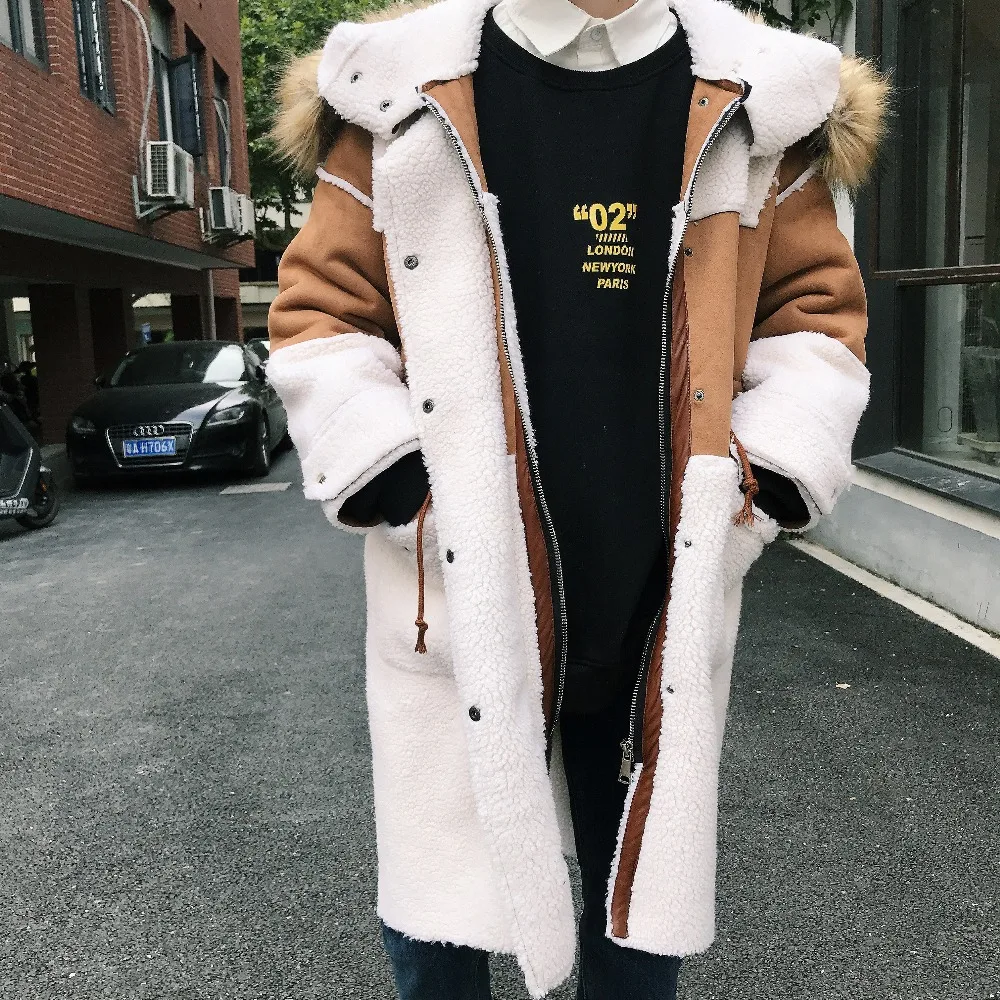 

2019 Winter Casual Thick Warm Trench Coats Collar Suede Leather Faux Fur Coat