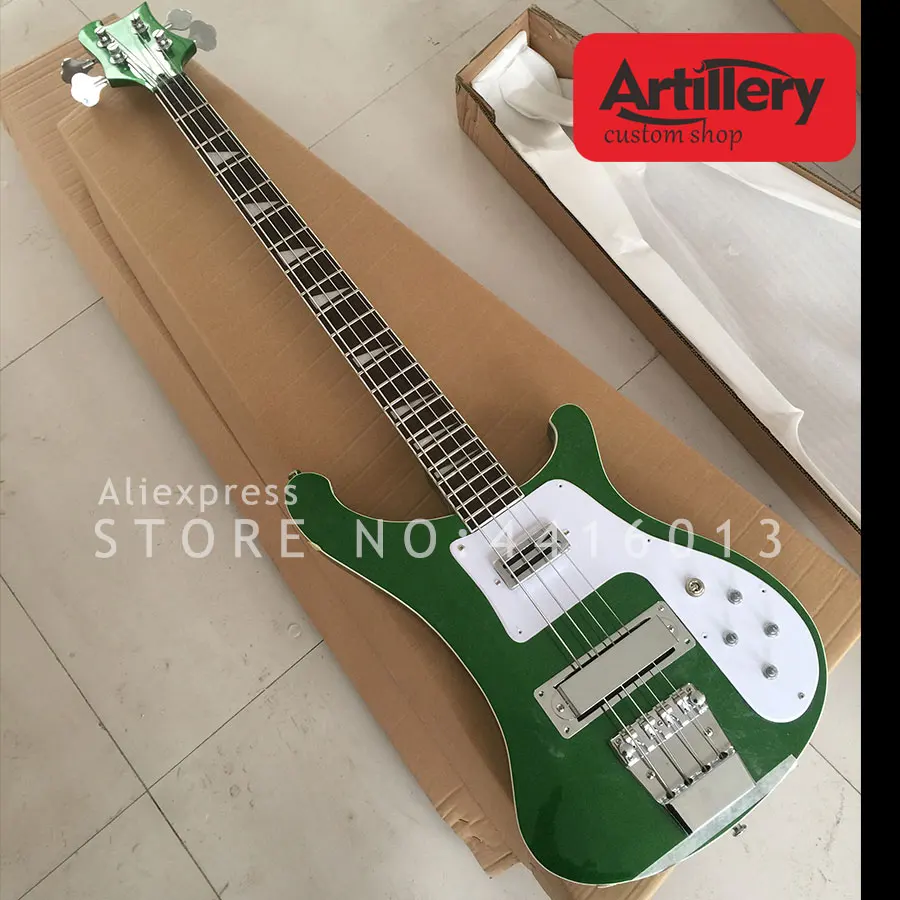 Металлическая электрическая бас гитара Rickenback 4001 4 струны зеленый цвет магазин