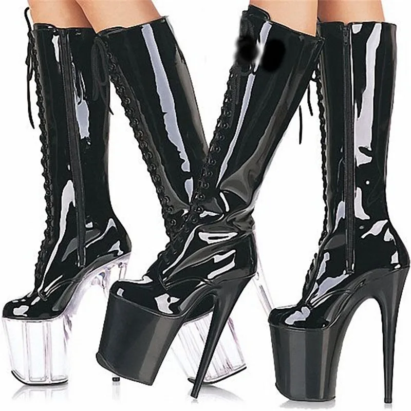 

8 inch, super high heel women's stage boots, 20cm high heel model shoes with thin zipper opening, thick soles and sexy boots