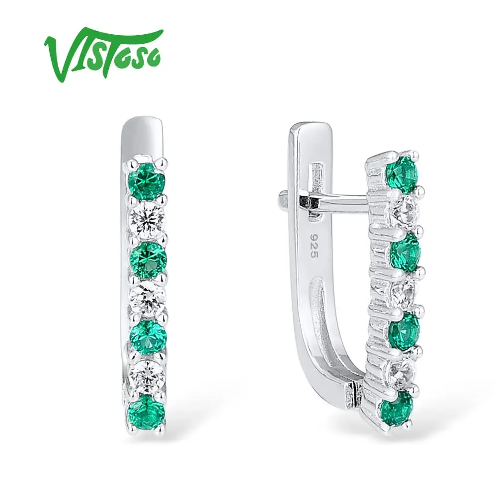 VISTOSO ювелирные наборы для женщин зеленые шпинели белые камни CZ ювелирный набор