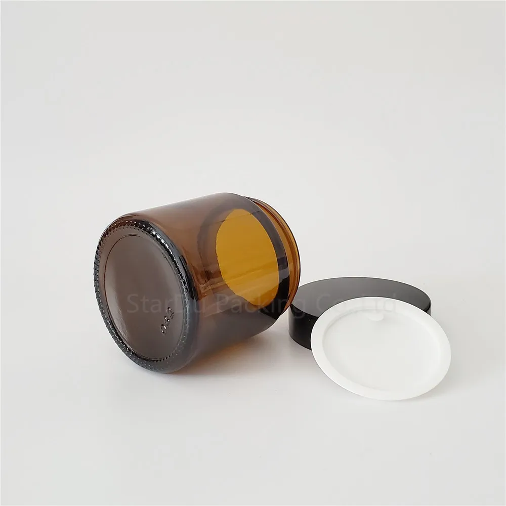3pcs 100g Glass Jars For Cosmetics Amber Cream 100cc Cosmetic Packaging With Lid Black Plastic Caps | Красота и здоровье