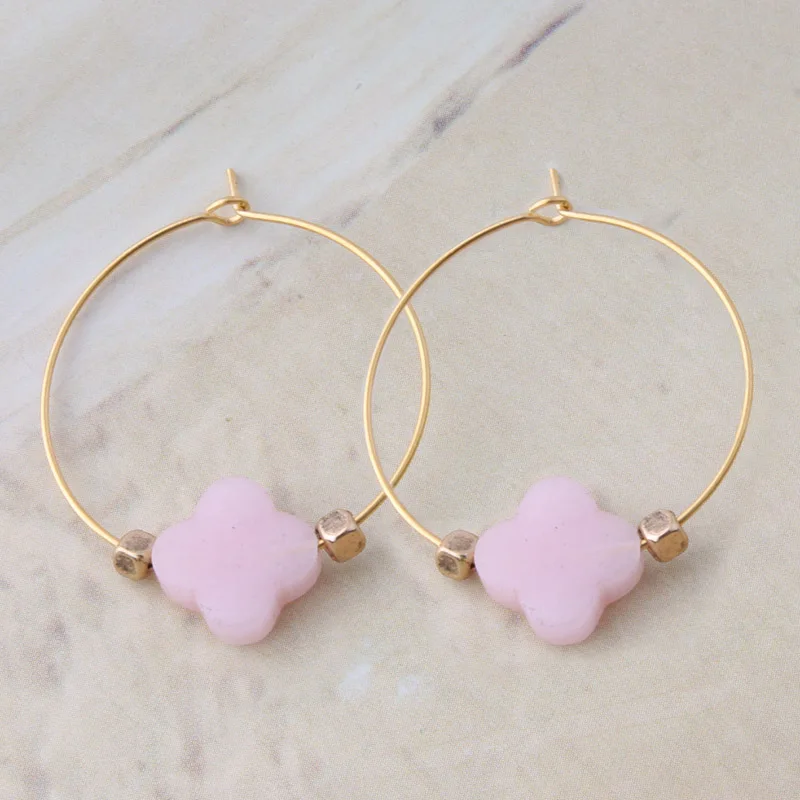 Серьги NeeFuWoFu в виде четырехлистного клевера серьги из натурального камня для