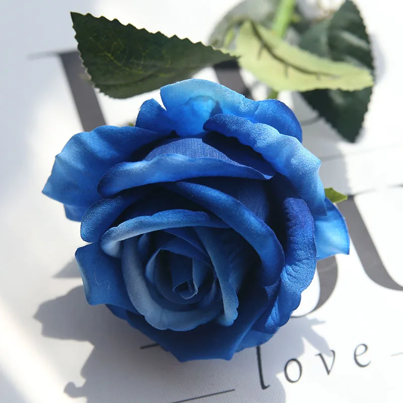 Blue Искусственные розы, цветы, свадебные букеты, высокая имитация, фланелевые розы, домашний Автомобиль, Свадебная вечеринка, праздничное украшение для дома - Цвет: Blue