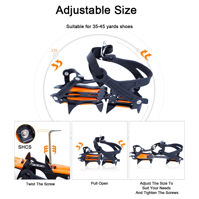 Hewolf 10-Teeth Crampon Manganese Steel Ice Gripper Crampons Snow Board For Skiing Climbing Anti Slip Cleats Outdoor Tools | Спорт и