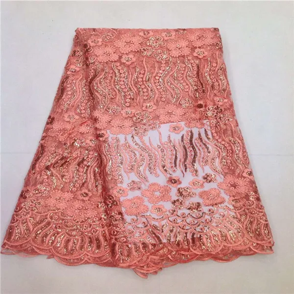 Африканский французский Кружево Ткань с блестками Высокое качество тюль 5 ярдов