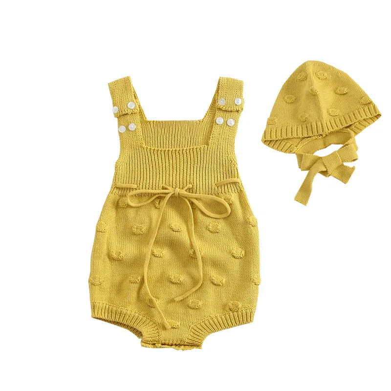 Yellow Hat Новинка года; Комбинезоны для маленьких мальчиков и девочек; Одежда для маленьких девочек; комбинезон Одежда для младенцев; Одежда для маленьких мальчиков; Вязаный комбинезон без рукавов для новорожденных - Цвет: Yellow Hat
