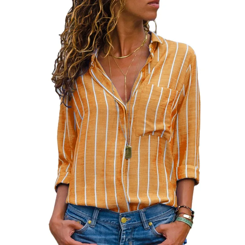 

6 Color Plus Size Blouses Shirts New Striped Long Sleeve Button Shirt Boyfriend Style Fashion Ladies Tops Office Workwear 251344
