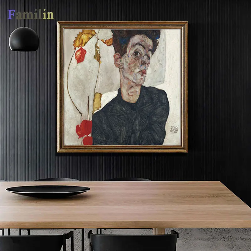 Абстрактная картина маслом Egon Schiele холст с осенним деревом художественный постер