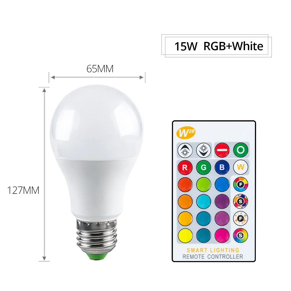 15W RGBW 24KEY С регулируемой яркостью E27 светодиодный лампа с дистанционным Управление 5W 10W 15W RGB/RGBW/RGBWW Цвет изменения 85-265V Смарт Освещение памяти Функция светодиодный потолочный светильник - Испускаемый цвет: 15W RGBW 24KEY