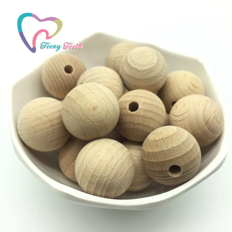 

Teeny Teeth 200 PCS Wooden Teether Beads 20 MM Chewable Round Beads Nutaral DIY Craft Jewelry Bracelet Unfinished Beech Beads