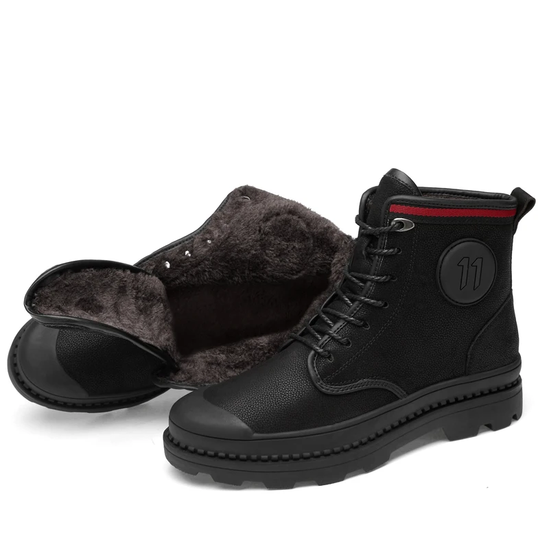black add wool Новые зимние мужские ботинки Рабочая и безопасная обувь повседневные зимние ботинки из натуральной коровьей кожи мужские военные ботинки размера плюс - Цвет: black add wool