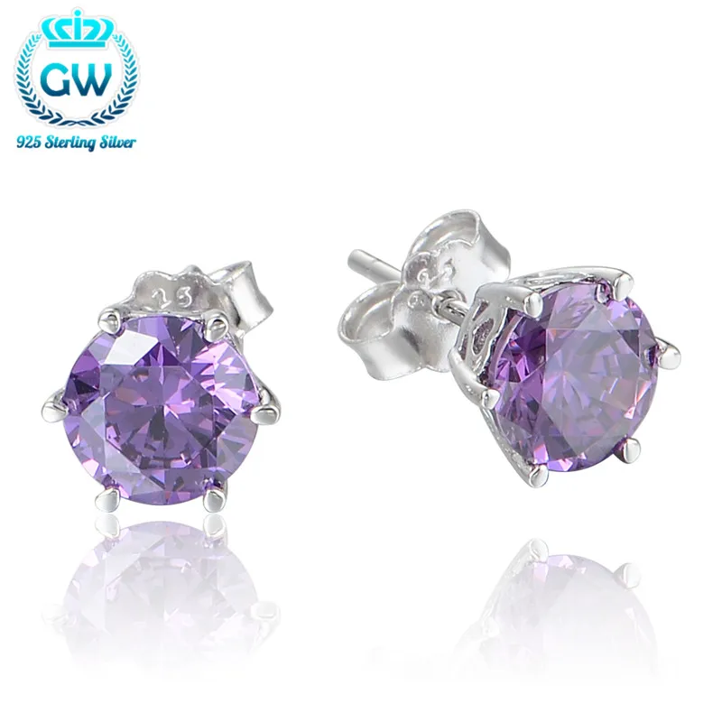 Свадебная вечеринка 925 стерлингового серебра серьги для женщин с фиолетовыми