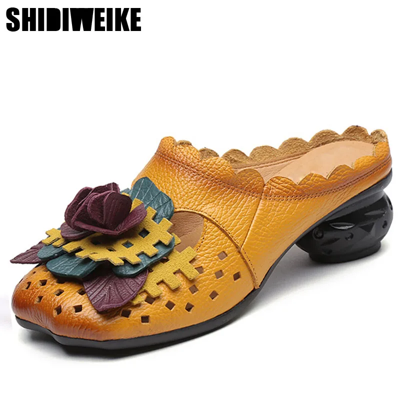 2018 летние Шлёпанцы для женщин цветок Ретро Босоножки Для Пояса из натуральной