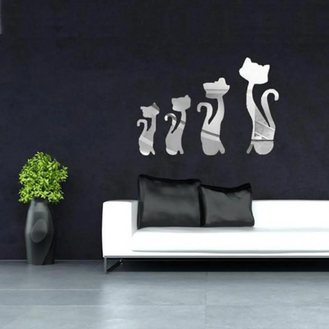 Зеркальная Наклейка Kitty Cat домашний Декор стены милый DIY | Дом и сад