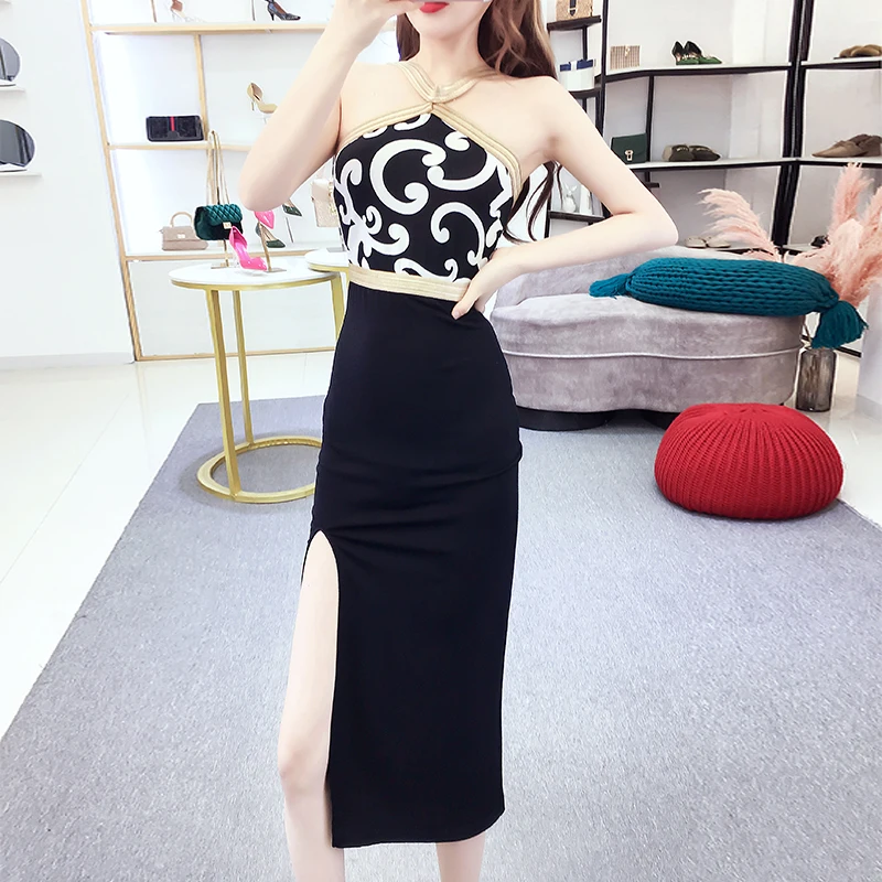 Женское винтажное платье миди Повседневное с открытой спиной и разрезом в