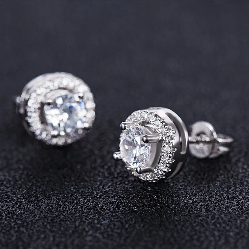 925 серебро Цвет 1ct ослепительно ясно круглой огранки фианит серьги гвоздики для