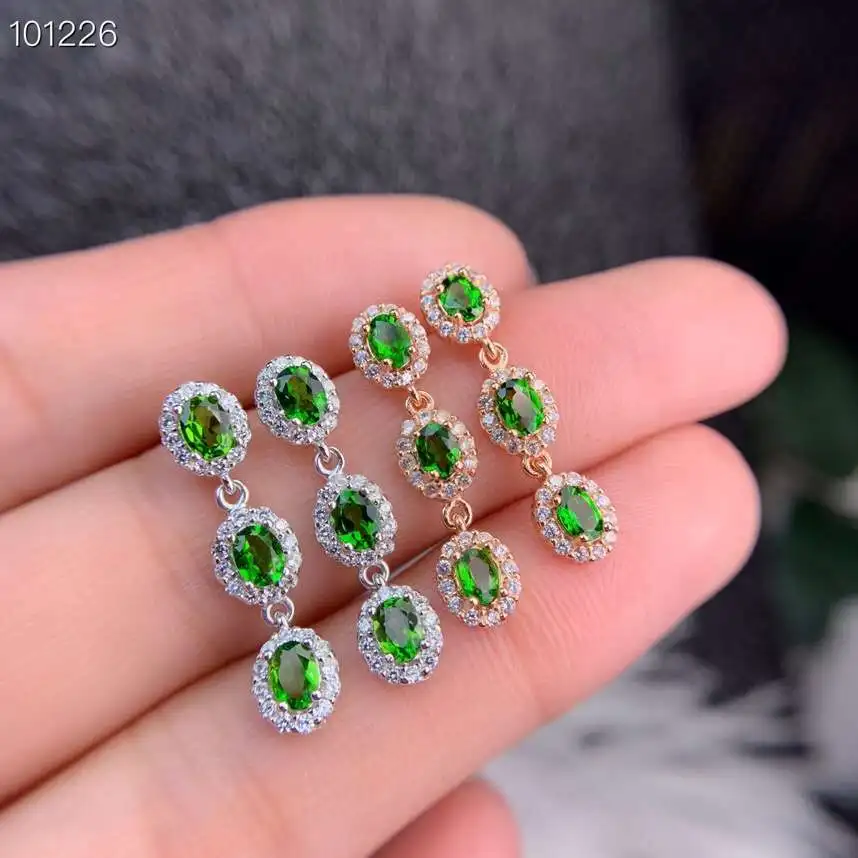 fashion strand Tassels natural green diopside gem drop earrings Natural gemstone earrings S925 silver female girl gift jewelry