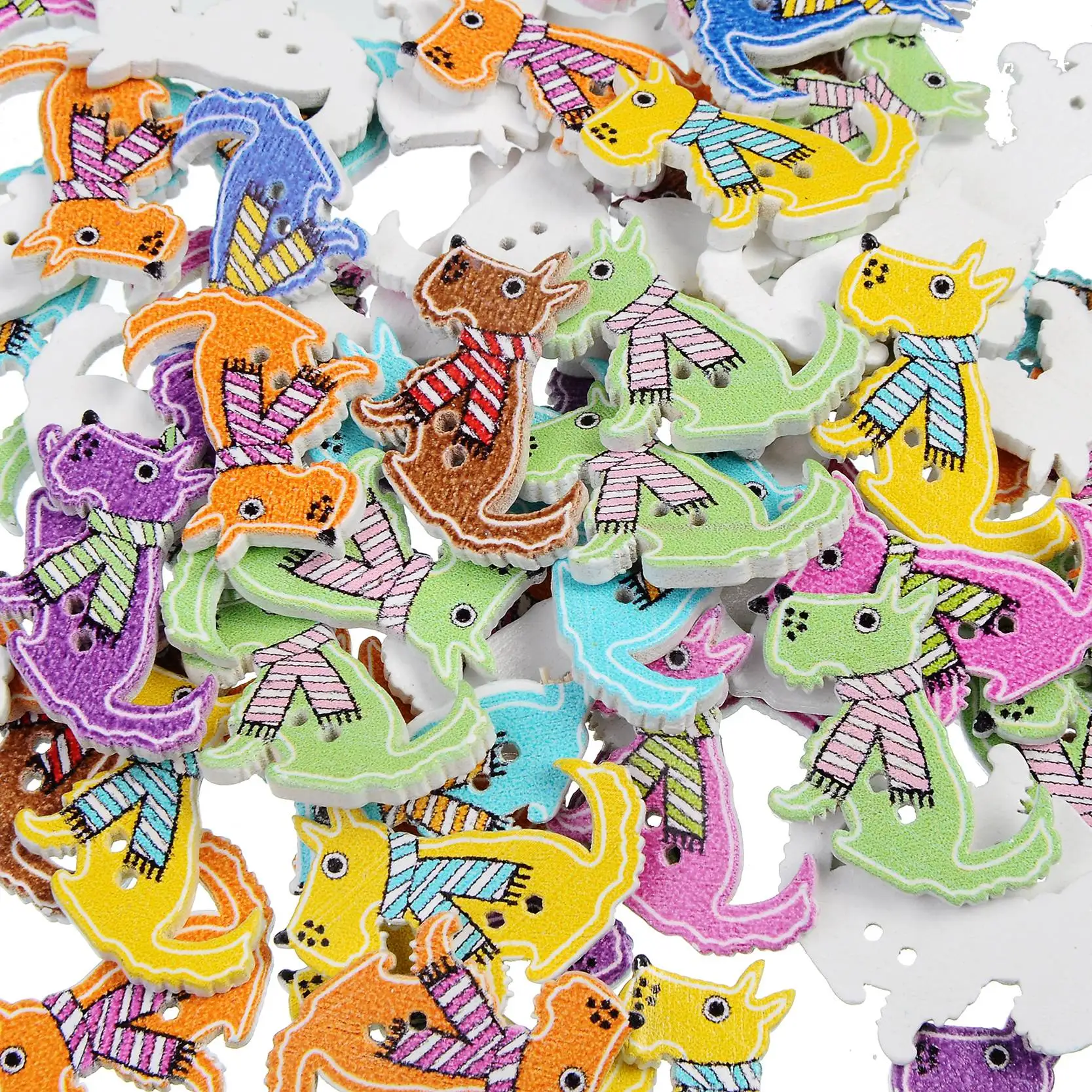 50 шт./лот Красочные 2 отверстия смешанные собаки деревянные пуговицы для шитья