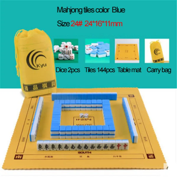 Tiles 24mm Blue Мини китайского Маджонга плитки 144 шт./компл. 22*15 мм или 24*16 мм Портативный путешествия маджонг с кожа коровы Настольный коврик и сумка для переноски - Цвет: Tiles 24mm Blue
