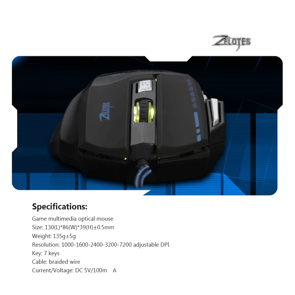 Zelotes T-80 игровой Мышь 7200 Точек на дюйм Подсветка Multi Цвет светодиодный оптический 7 Кнопка Мышь USB Gamer Проводная Мышь для Pro Gamer