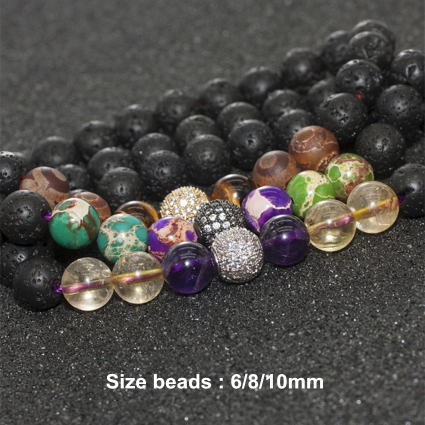 6/8/10mm Natural Citrine Beads Bracelet Ladies Lava Stone For Men Amethyst Women | Украшения и аксессуары